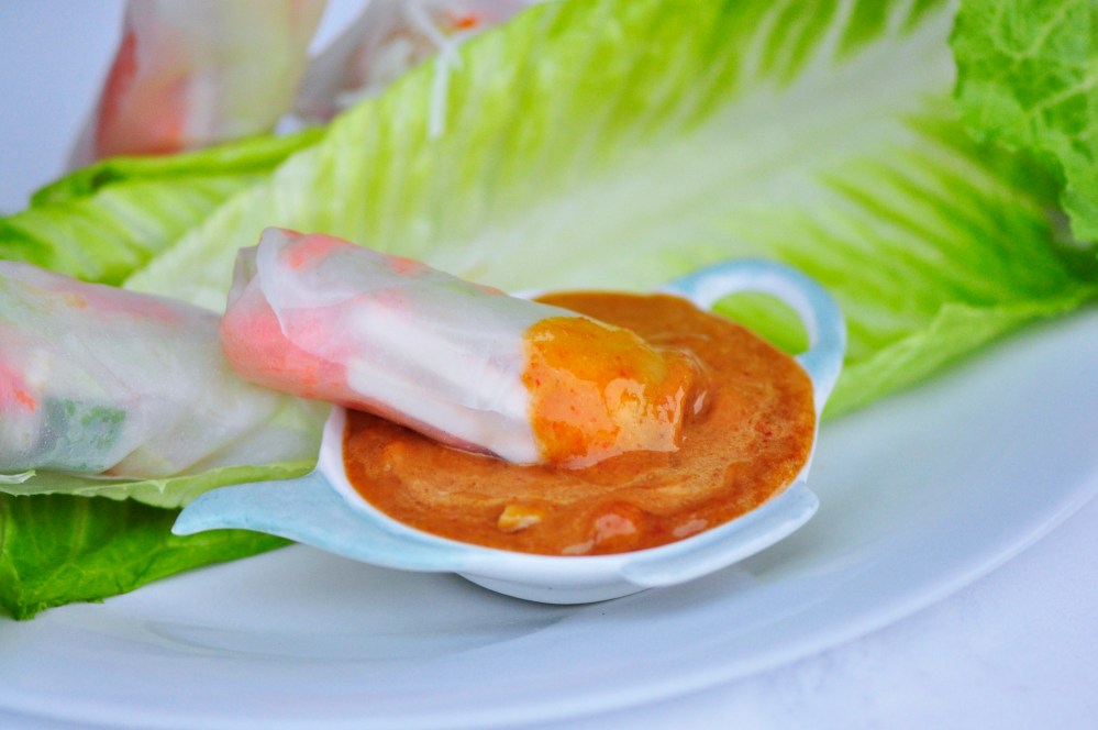 Rice paper wrap in dipping sauce