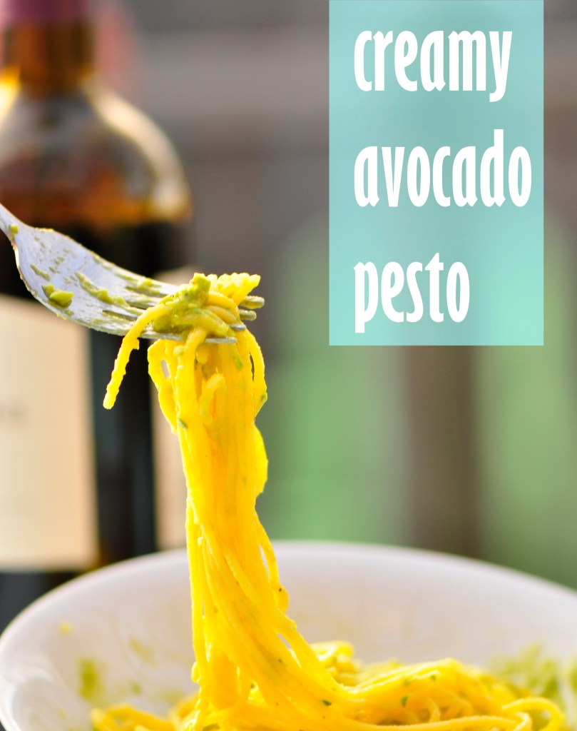 Creamy Avocado Pesto on Corn Spaghetti