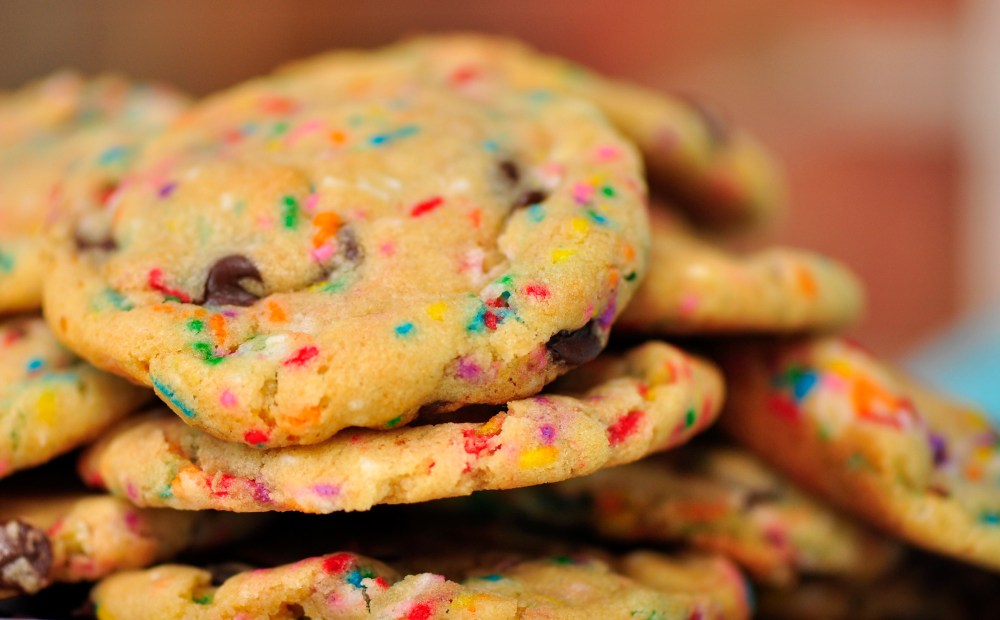 Close-Up Cake Batter Cookies with Sprinkles and Chocolate Chips