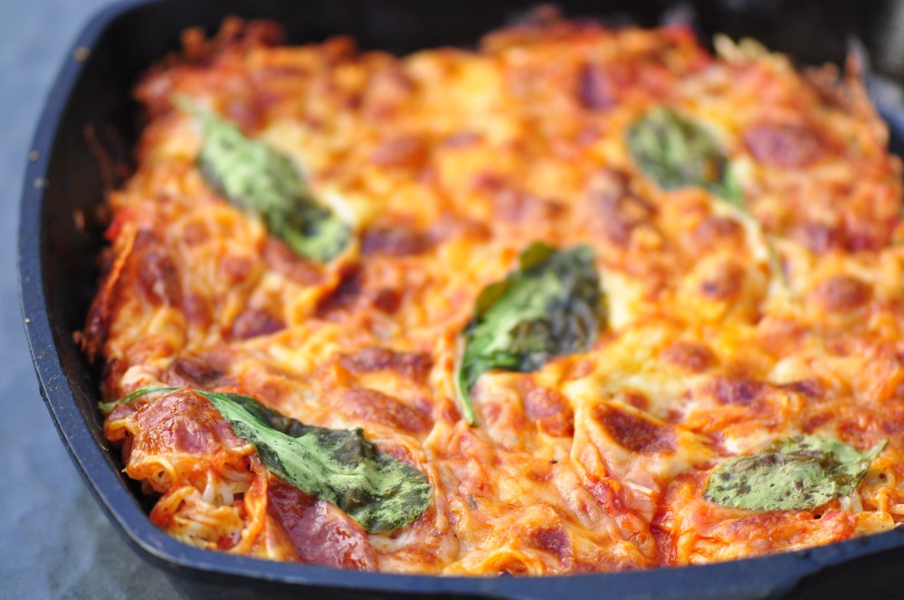 Ramen Noodle Pizza in a Cast Iron Skillet