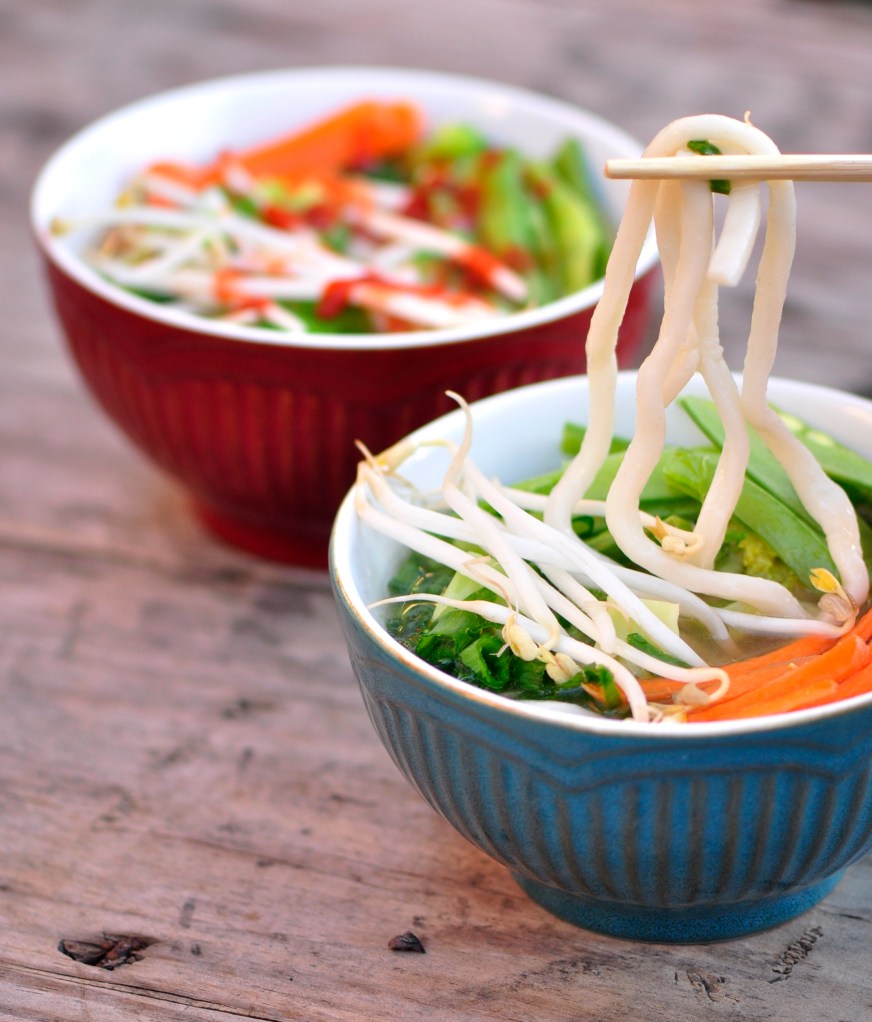 vegetarian udon ginger miso soup